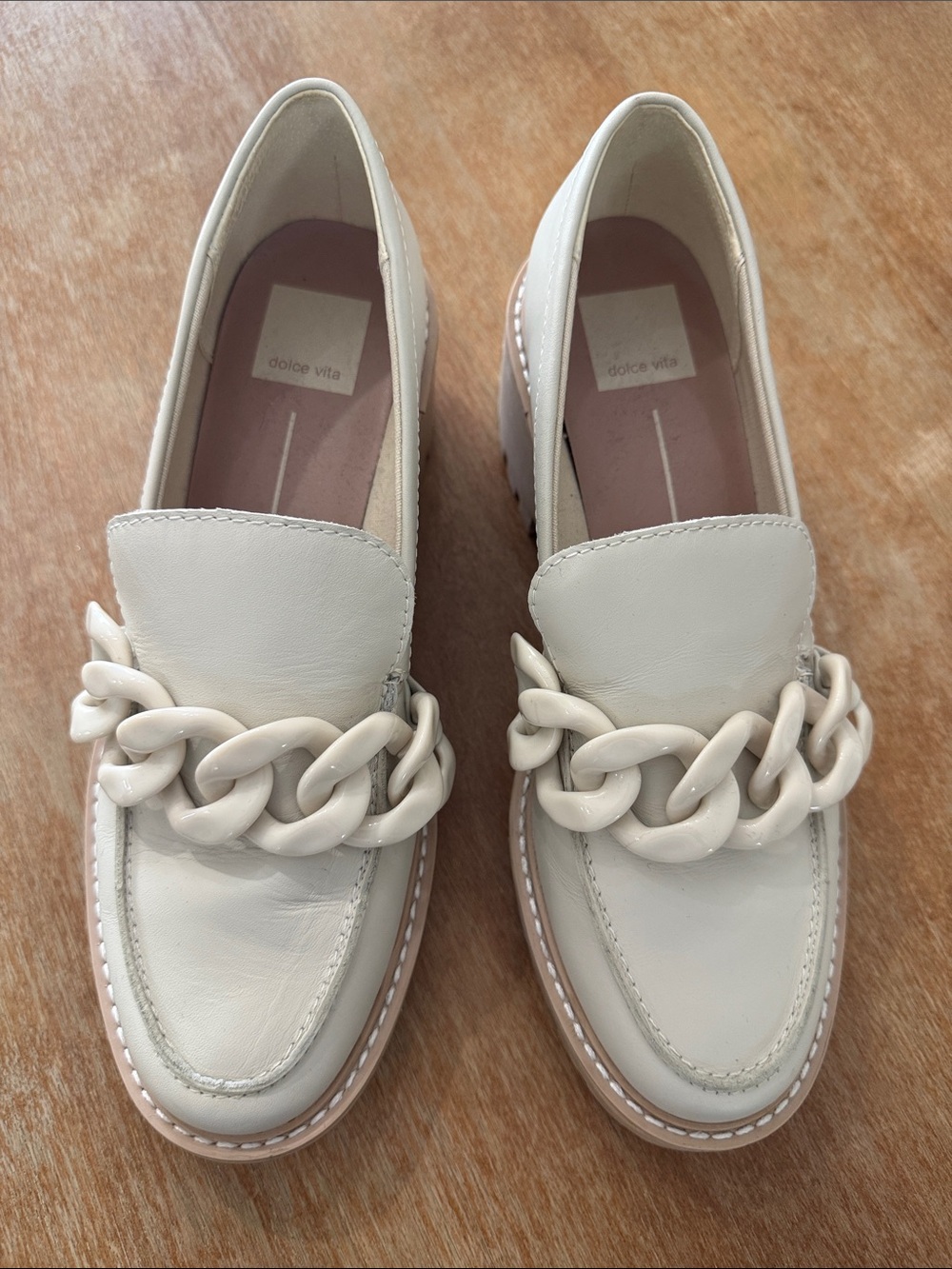 Dolce Vita Haris Ivory Leather Platform Chain Loafers Size 7.5